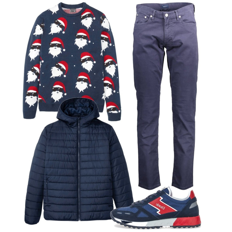 Outfit uomo - Xmas mood. Stile Casual per Tutti i giorni. Abbinamento con maglieria, giacche, sneakers, pantaloni.