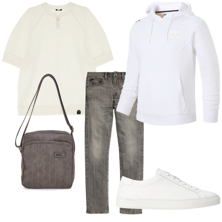 Outfit uomo - Total look #2016988. Stile Casual per Tutti i giorni. Abbinamento con felpe con cappuccio, t-shirt, jeans, sneakers, portafogli.