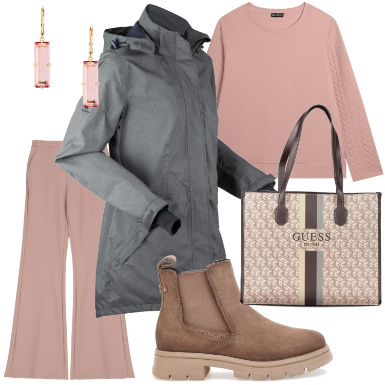 Outfit donna - Il parka polifunzionale. Stile Minimal per Scuola/Università. Abbinamento con parka, pantaloni, felpe, orecchini, stivaletti chelsea, borse a spalla.