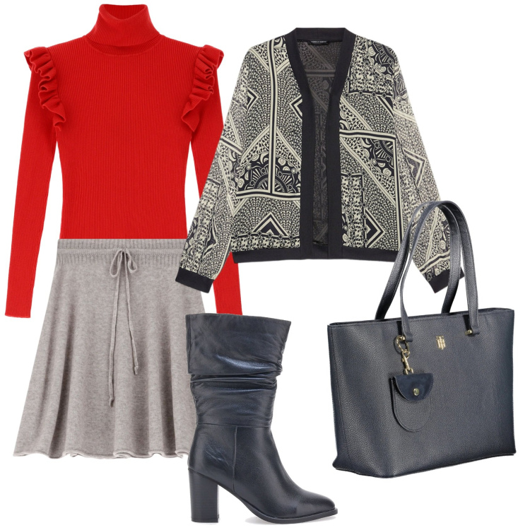 Outfit donna - Total look #2017091. Stile Casual chic per Ufficio. Abbinamento con maglieria, minigonne, stivali, blazer, borse a spalla.