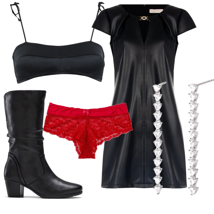 Outfit donna - Capodanno. Stile Sexy per Serata fuori. Abbinamento con culotte, stivali, reggiseni, orecchini, vestiti.