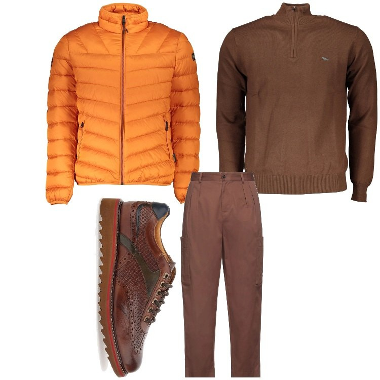 Outfit uomo - I colori caldi. Stile Casual per Tutti i giorni. Abbinamento con pantaloni cargo, scarpe stringate, maglieria, giacche.