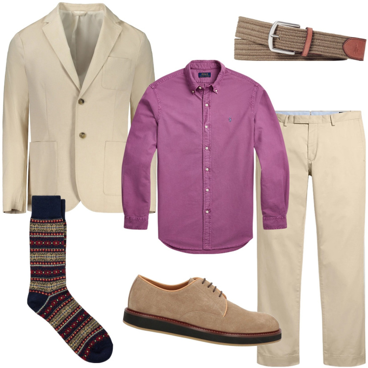 Outfit uomo - La camicia color vinaccia. Stile Business/Elegante per Ufficio. Abbinamento con scarpe stringate, pantaloni chino, cinture, calzini, camicie, giacche.