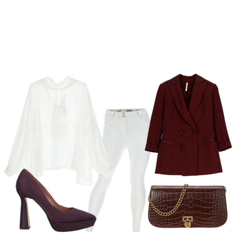 Outfit donna - Serata danzante. Stile Glamour per Serata fuori. Abbinamento con décolleté, pantaloni skinny, camicie, blazer, borse a tracolla.