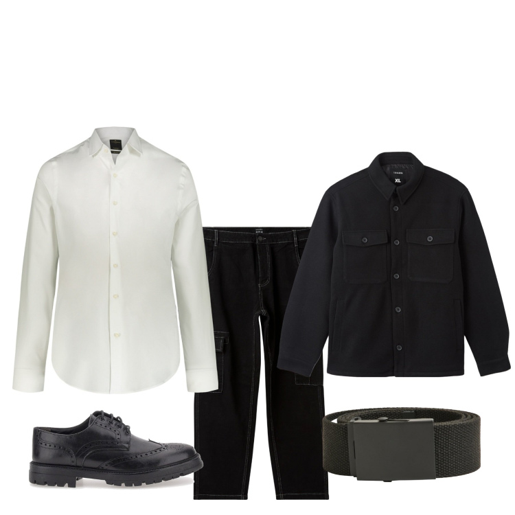 Outfit uomo - Cameriere per una sera. Stile Urban per Tutti i giorni. Abbinamento con cappotti, pantaloni cargo, cinture, scarpe stringate, camicie.