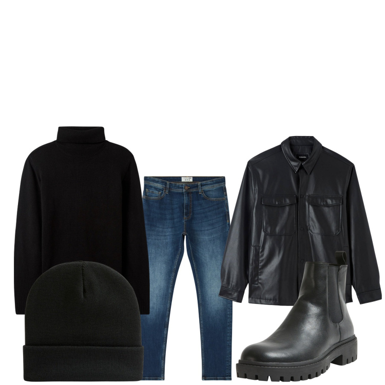 Outfit uomo - In montagna. Stile Urban per Tutti i giorni. Abbinamento con stivali e stivaletti, jeans skinny, maglieria, cappotti, berretti.