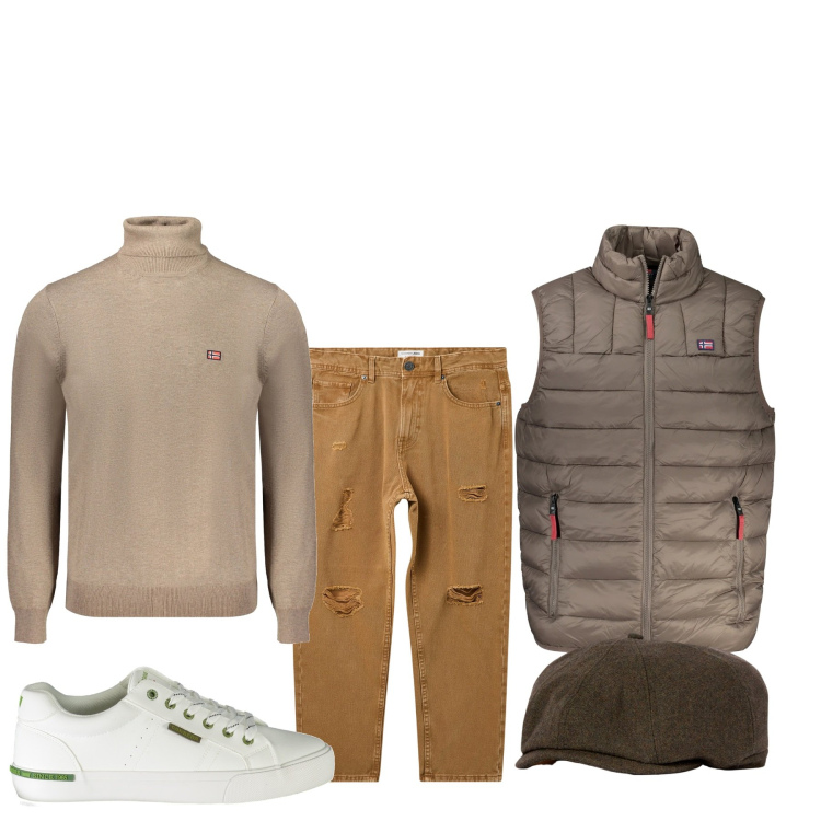 Outfit uomo - Gilet e dolcevita. Stile Urban per Tutti i giorni. Abbinamento con jeans strappati, cappelli e berretti, maglieria, giacche, sneakers.