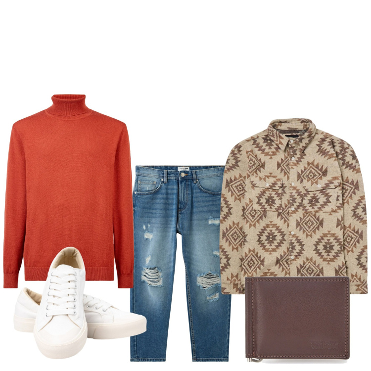 Outfit uomo - Il giubbotto con i rombi. Stile Trendy per Tutti i giorni. Abbinamento con cappotti, jeans strappati, maglieria, sneakers, portafogli.