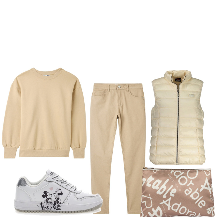 Outfit donna - Gilet e felpa. Stile Basic per Tutti i giorni. Abbinamento con pantaloni skinny, felpe, sneakers, blazer, pochette.