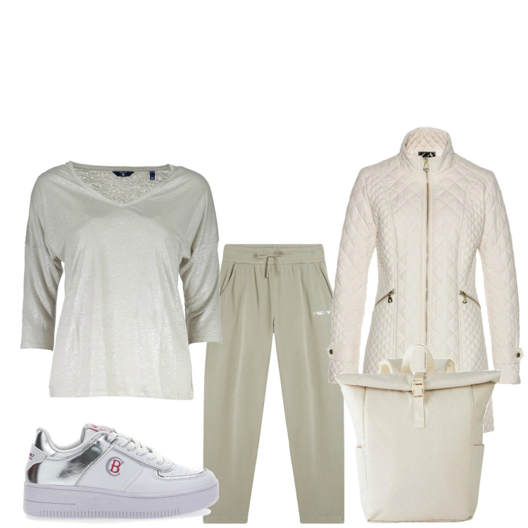 Outfit donna - Il dovere chiama. Stile Basic per Tutti i giorni. Abbinamento con blazer, zaini, pantaloni, sneakers, maglieria.