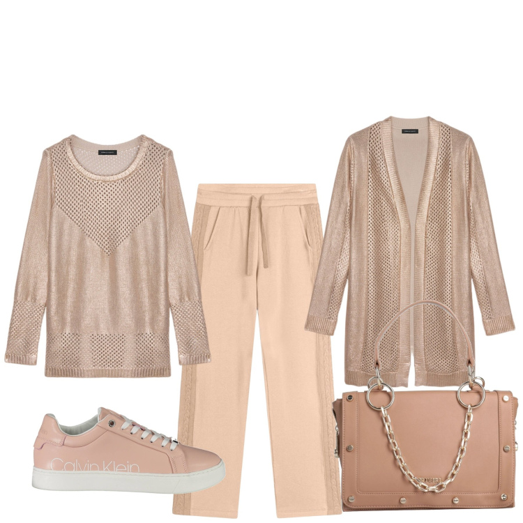 Outfit donna - Borsa con catena. Stile Basic per Tutti i giorni. Abbinamento con borse a mano, pantaloni, cardigans, maglieria, sneakers.