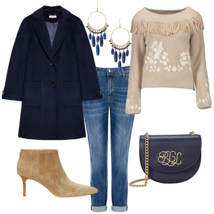 Outfit donna - Total look #2017251. Stile Casual per Tutti i giorni. Abbinamento con jeans skinny, borse a tracolla, stivaletti, orecchini, cappotti, maglieria.