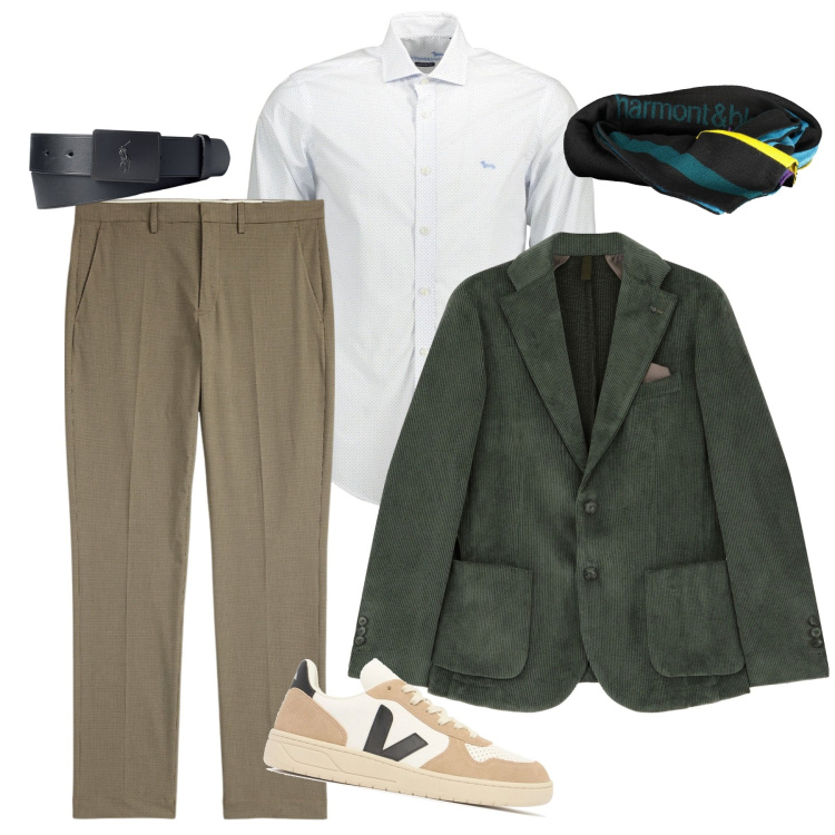 Outfit uomo - Giacca e pantalone. Stile Casual per Tutti i giorni. Abbinamento con giacche, cinture, pantaloni, camicie, sciarpe, sneakers.