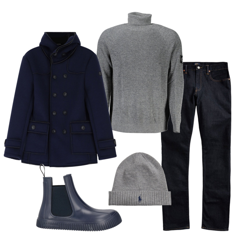 Outfit uomo - In città. Stile Urban per Tutti i giorni. Abbinamento con stivali e stivaletti, giacche, jeans, berretti, maglieria.