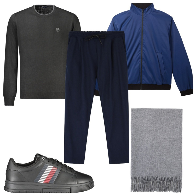 Outfit uomo - Total look #2017310. Stile Casual per Tutti i giorni. Abbinamento con giacche, pantaloni, sciarpe, maglieria, sneakers.