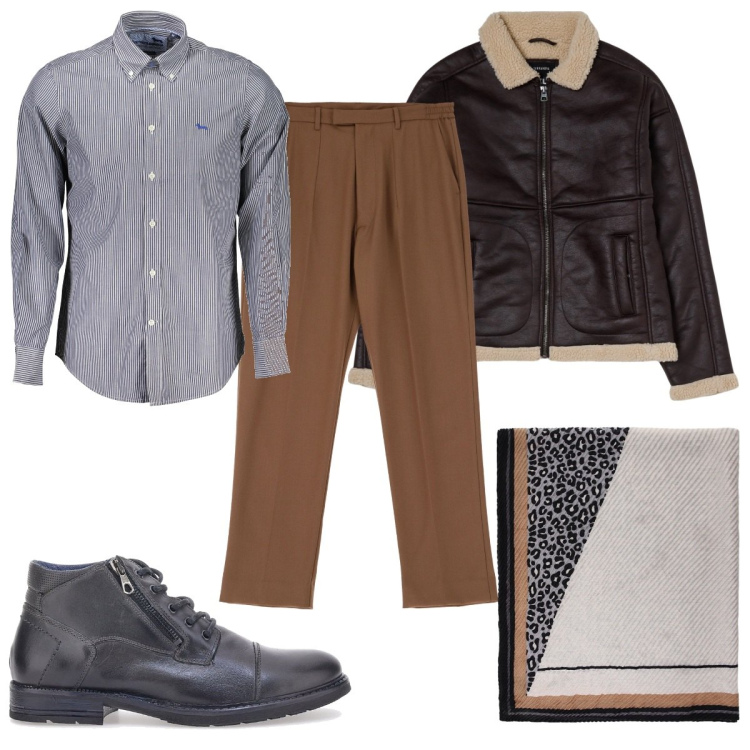 Outfit uomo - Total look #2017321. Stile Trendy per Tutti i giorni. Abbinamento con giacche, pantaloni, sciarpe e foulard, stivali e stivaletti, camicie.