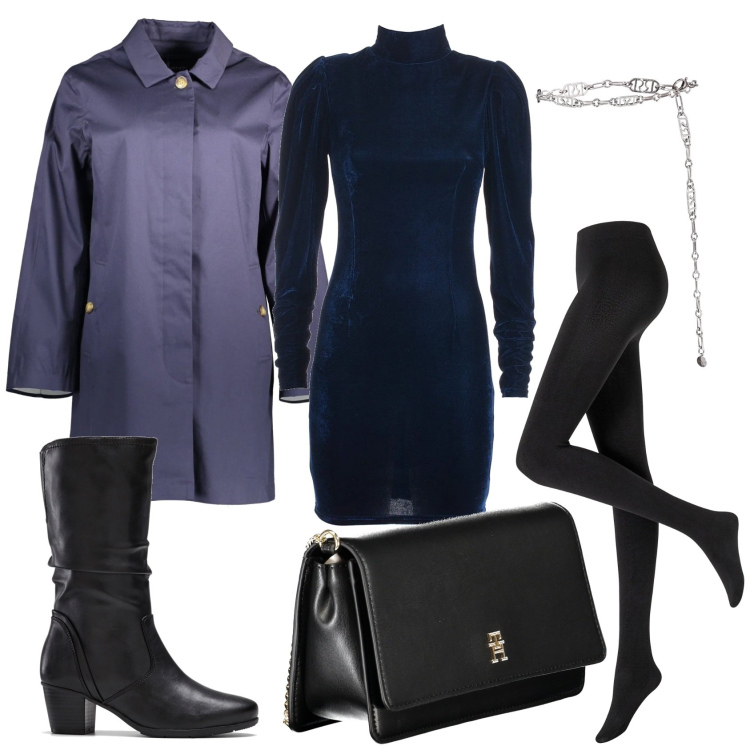 Outfit donna - Velvet per chi non vuole scoprirsi. Stile Chic per Serata fuori. Abbinamento con collant, stivali, cinture, vestiti, trench, borse a tracolla.