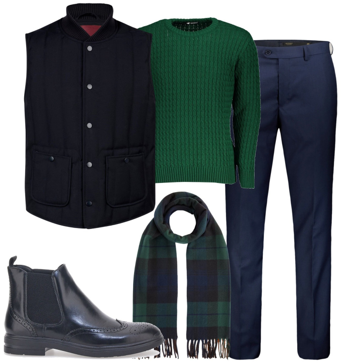 Outfit uomo - Total look #2017390. Stile Casual per Tutti i giorni. Abbinamento con piumini, stivali e stivaletti, maglieria, pantaloni, sciarpe.
