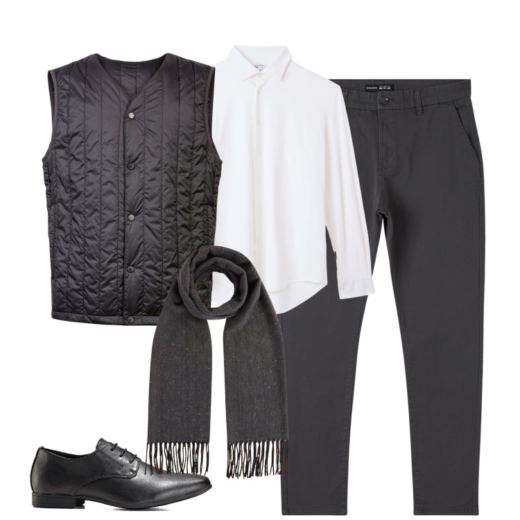 Outfit uomo - Dicembre. Stile Urban per Tutti i giorni. Abbinamento con scarpe stringate, pantaloni chino, camicie, piumini, sciarpe.