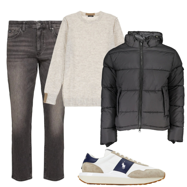 Outfit uomo - City. Stile Casual per Tutti i giorni. Abbinamento con maglieria, sneakers, jeans, giacche.