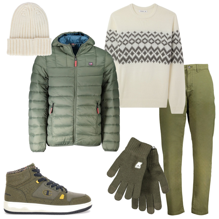 Outfit uomo - Ai mercatini di Natale. Stile Urban per Tutti i giorni. Abbinamento con maglieria, sneakers, giacche, pantaloni, guanti, berretti.