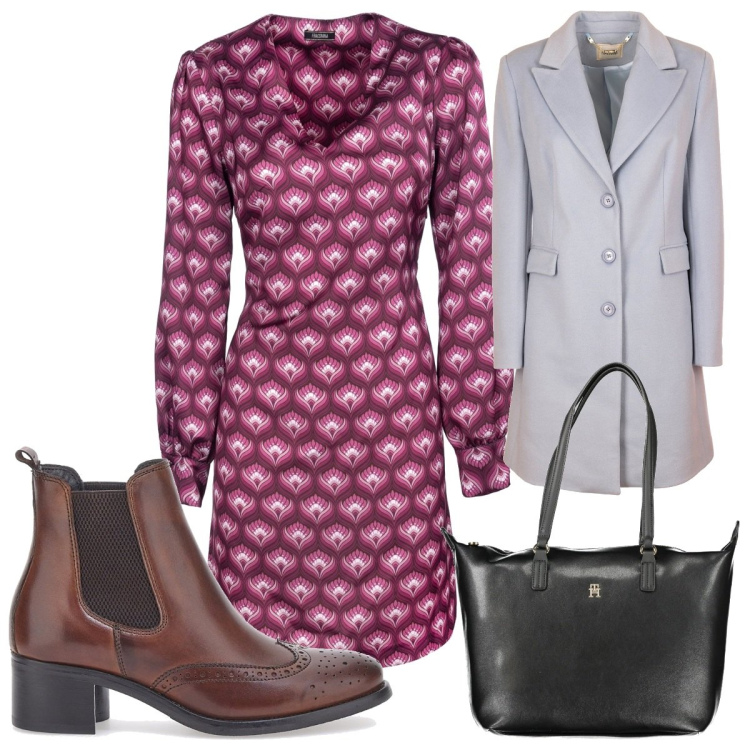Outfit donna - Total look #2017460. Stile Trendy per Tutti i giorni. Abbinamento con vestiti a tubino, cappotti, stivaletti chelsea, borse a spalla.