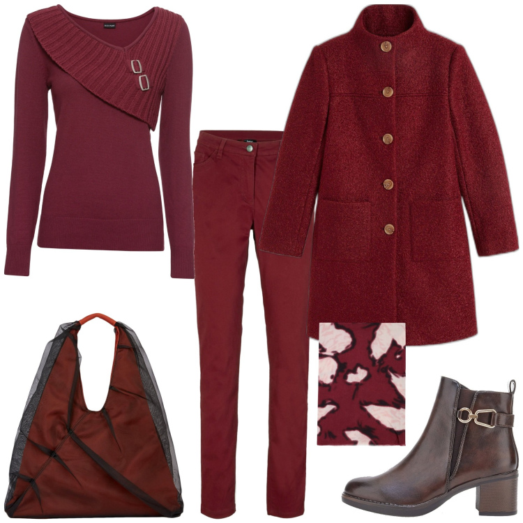 Outfit donna - Passeggiata basic. Stile Basic per Tutti i giorni. Abbinamento con maglieria, pantaloni, cappotti, stole, stivaletti, shopping bag.