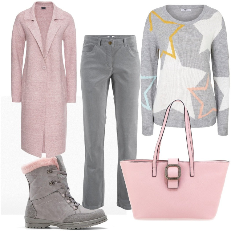 Outfit donna - Delicato rosa. Stile Casual chic per Tutti i giorni. Abbinamento con pantaloni, cappotti, maglieria, stivali, borse a spalla.