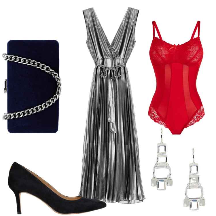 Outfit donna - Il body con pizzo. Stile Glamour per Serata fuori. Abbinamento con body, vestiti midi/longuette, clutch, orecchini, décolleté.