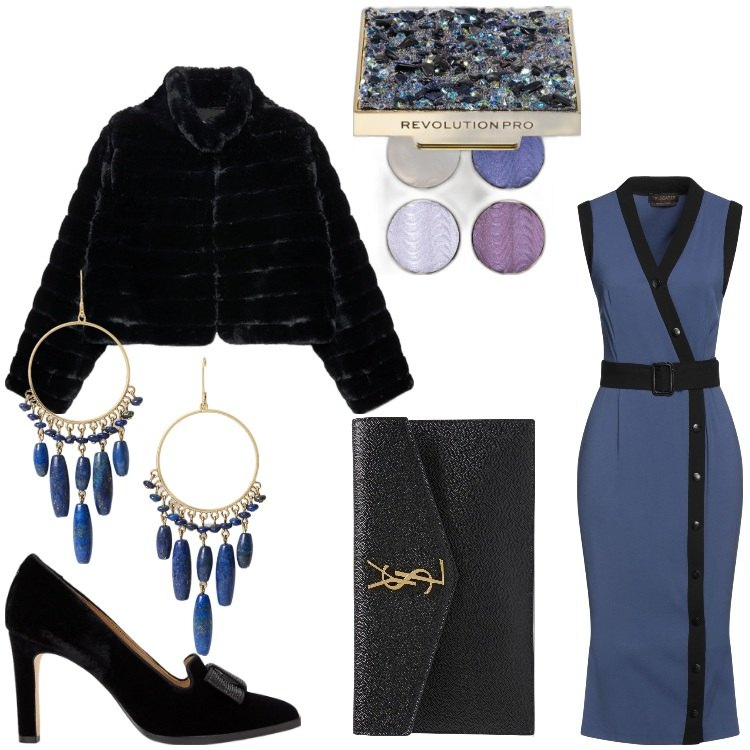 Outfit donna - Come una sirena. Stile Chic per Serata fuori. Abbinamento con vestiti midi/longuette, ombretti, orecchini, décolleté, pochette, blazer.