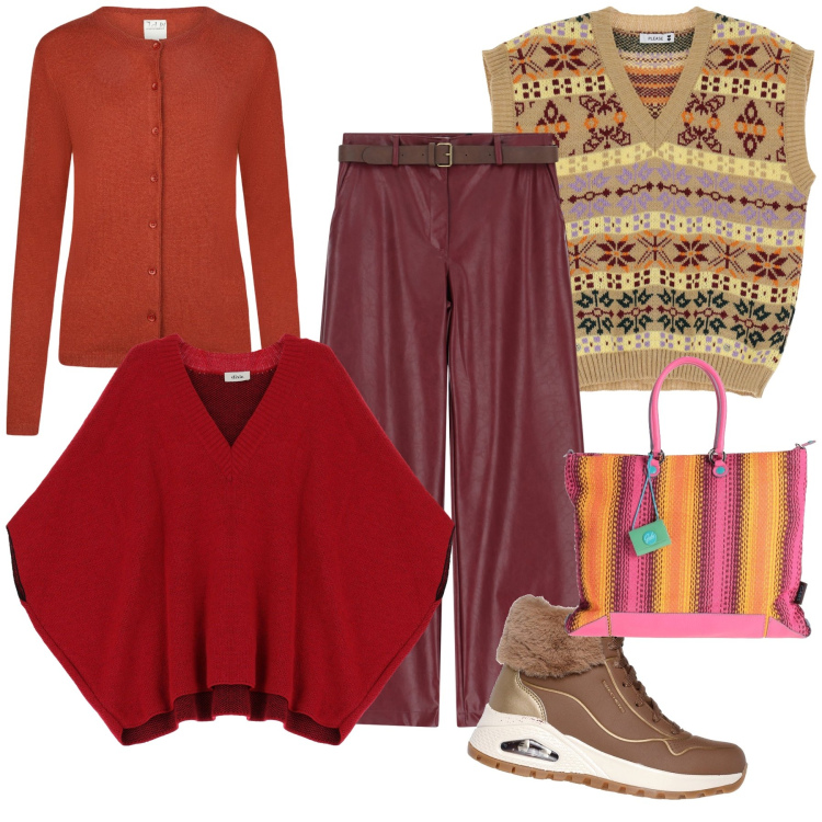 Outfit donna - Total look. Stile Trendy per Tutti i giorni. Abbinamento con borse a mano, cappotti, pantaloni, gilet, cardigans, stivaletti.