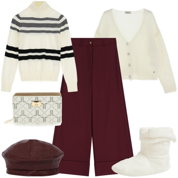 Outfit donna - Rilassate giornate natalizie. Stile Casual chic per Tutti i giorni. Abbinamento con pantofole, maglieria, pantaloni, cardigans, cappelli e berretti, portafogli.