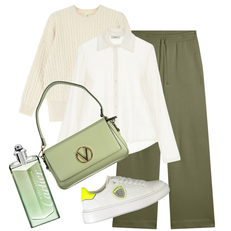 Outfit donna - Everyday style. Stile Casual chic per Tutti i giorni. Abbinamento con profumi, maglieria, pantaloni, camicie, sneakers, borse a spalla.