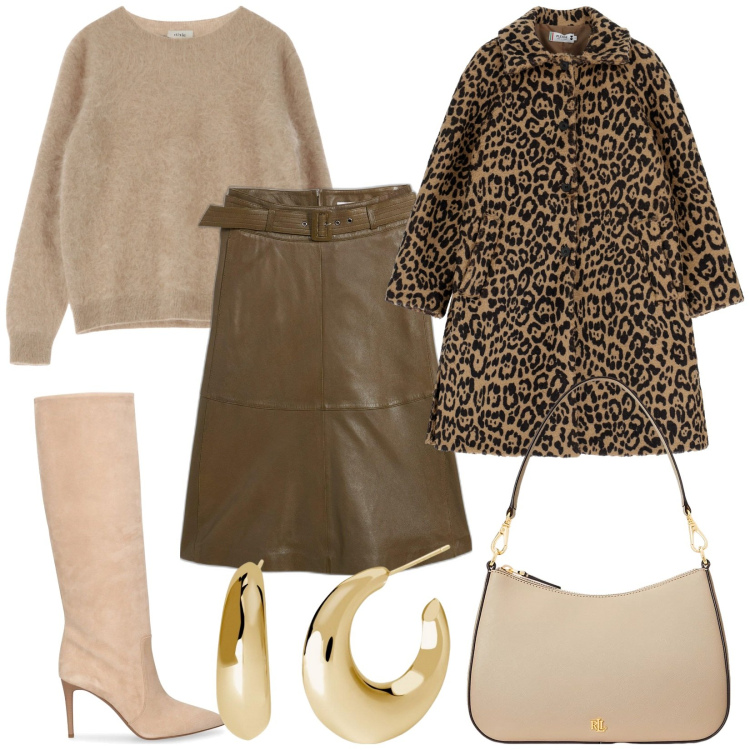 Outfit donna - Winter Wonderland. Stile Glamour per Serata fuori. Abbinamento con gonne, orecchini, cappotti, pullovers, borse a spalla, stivali.