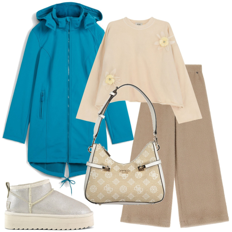 Outfit donna - Passeggiando in inverno. Stile Bon Ton per Tutti i giorni. Abbinamento con parka, pantaloni, felpe, stivaletti, borse a spalla.