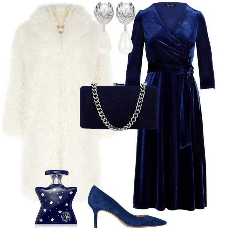 Outfit donna - Total look #2017745. Stile Bon Ton per Serata fuori. Abbinamento con profumi, cappotti, décolleté, vestiti, clutch, orecchini.