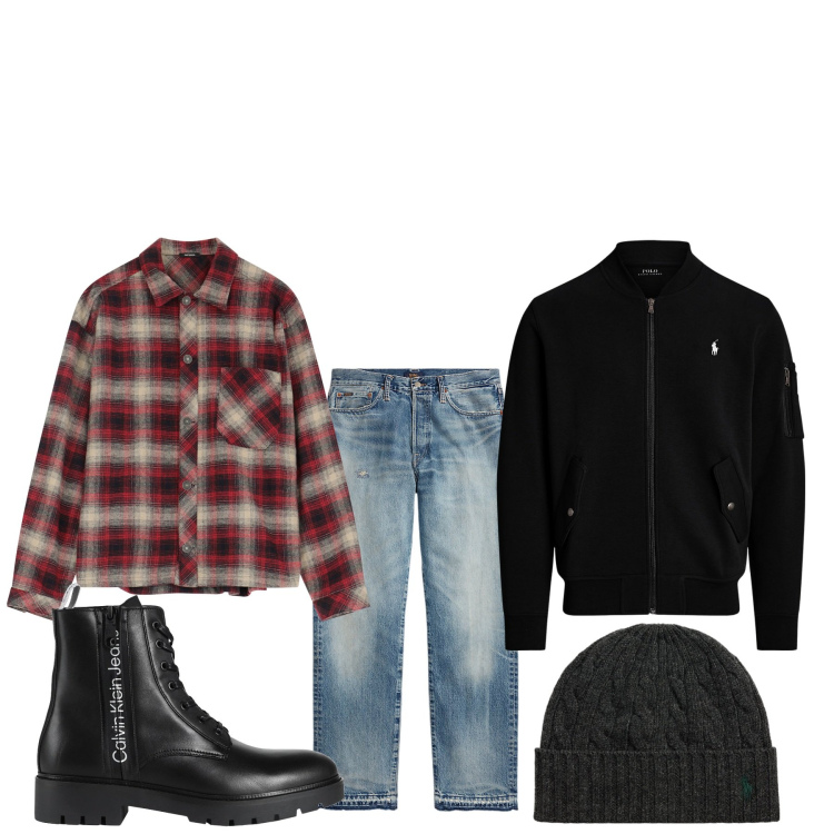 Outfit uomo - Accensione luminarie in centro. Stile Urban per Tutti i giorni. Abbinamento con anfibi, camicie, berretti, bomber, jeans dritti.