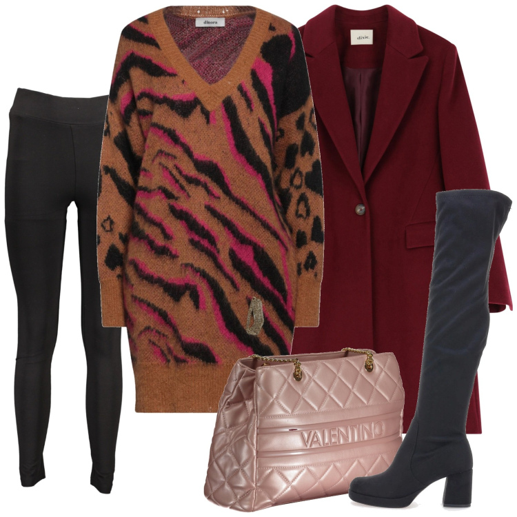 Outfit donna - Il pull lungo. Stile Bon Ton per Ufficio. Abbinamento con pullovers, cappotti, stivali, borse a spalla, leggings.