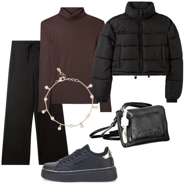 Outfit donna - Total look #2017913. Stile Casual per Tutti i giorni. Abbinamento con maglieria, blazer, pantaloni, braccialetti, sneakers, borse a tracolla.