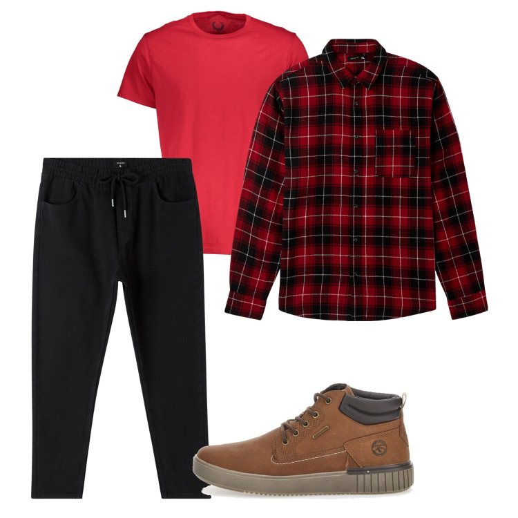 Outfit uomo - La vigilia a casa. Stile Casual per Tutti i giorni. Abbinamento con camicie, pantaloni, scarpe stringate, t-shirt.