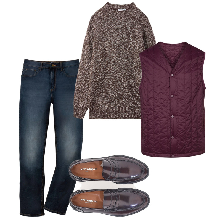 Outfit uomo - Tocco melange. Stile Trendy per Serata speciale. Abbinamento con jeans dritti, maglieria, piumini, scarpe stringate.