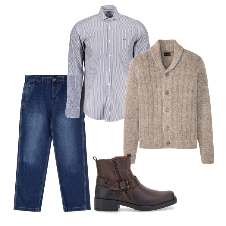 Outfit uomo - Classico sui cargo. Stile Trendy per Tutti i giorni. Abbinamento con cardigans, jeans dritti, camicie, stivali e stivaletti.