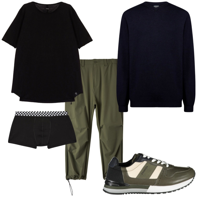 Outfit uomo - Total look #2017923. Stile Urban per Tutti i giorni. Abbinamento con pantaloni, boxer, t-shirt, maglieria, sneakers.