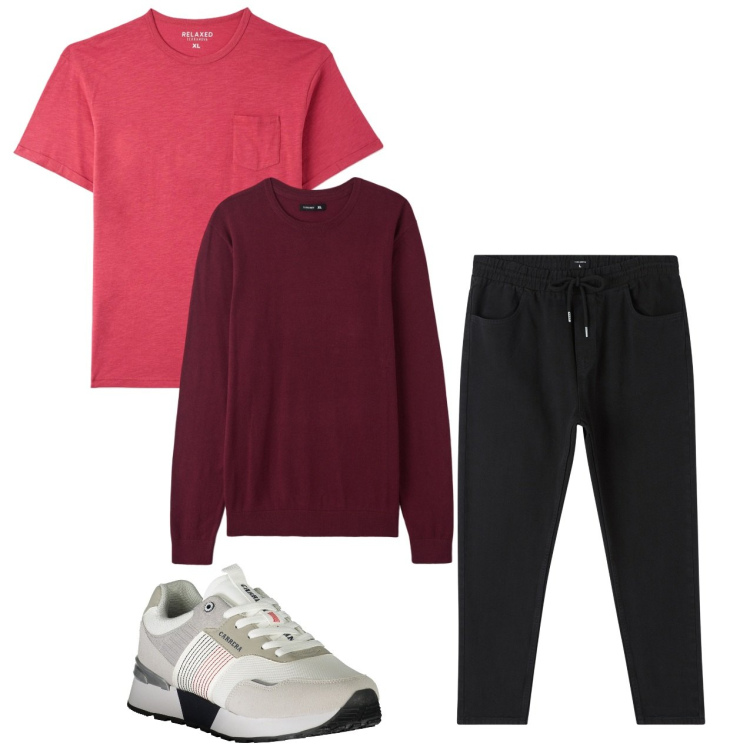 Outfit uomo - Relax time. Stile Casual per Tutti i giorni. Abbinamento con t-shirt, maglieria, pantaloni, sneakers.