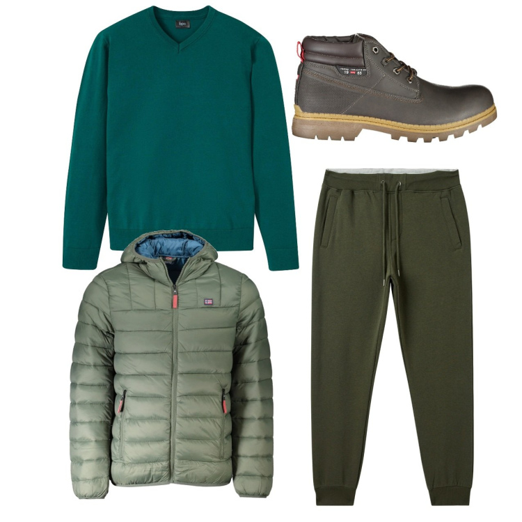 Outfit uomo - Fine settimana. Stile Casual per Tutti i giorni. Abbinamento con maglieria, pantaloni, giacche, stivali.