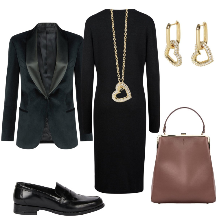 Outfit donna - Taglio sartoriale per la regina. Stile Bon Ton per Serata fuori. Abbinamento con collane, orecchini, vestiti midi/longuette, borse a spalla, blazer, mocassini.