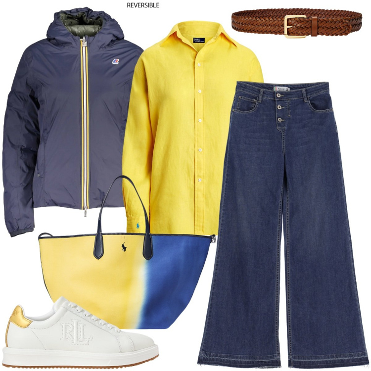 Outfit donna - All’università. Stile Urban per Scuola/Università. Abbinamento con jeans, cinture, borse tote, sneakers, camicie, piumini.