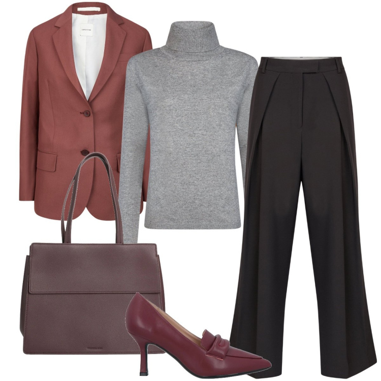 Outfit donna - Bon ton con la dolcevita. Stile Bon Ton per Ufficio. Abbinamento con mocassini, borse a mano, maglieria, pantaloni, blazer.