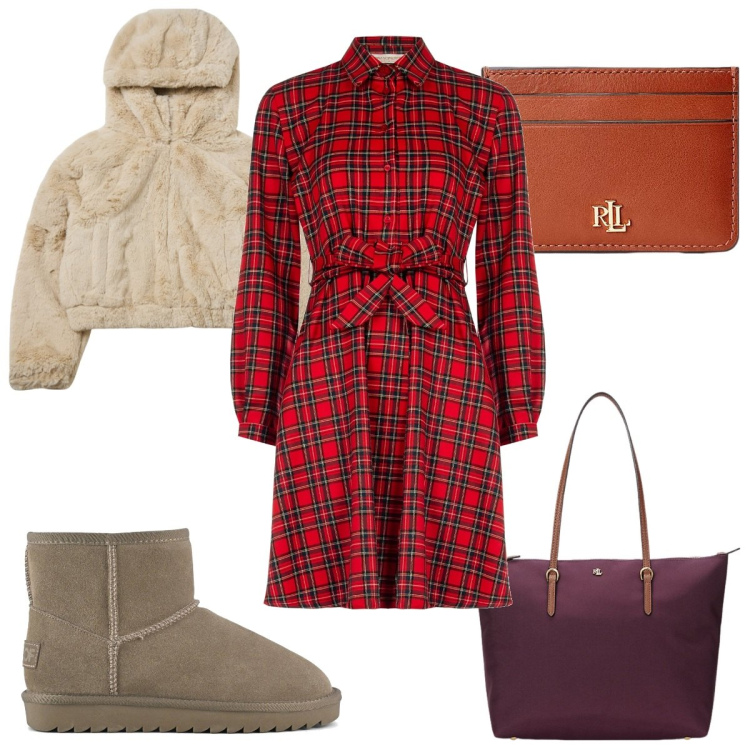 Outfit donna - Total look #2018164. Stile Trendy per Tutti i giorni. Abbinamento con felpe con cappuccio, vestiti chemisier, portafogli, borse tote, stivali.
