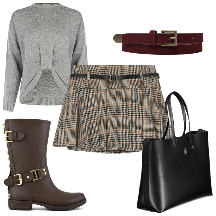 Outfit donna - Total look #2018212. Stile Preppy per Tutti i giorni. Abbinamento con maglieria, minigonne, stivali, cinture, borse a spalla.